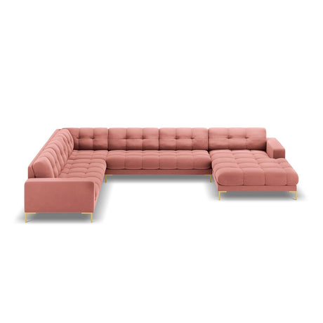 Bali 7-Sitzer Panorama Ecksofa, Linke Seite, aus Samt in Rosa (Bluvel 52), Beine aus Goldmetall, 327x256x75 cm von Cosmopolitan Design – Bild 3
