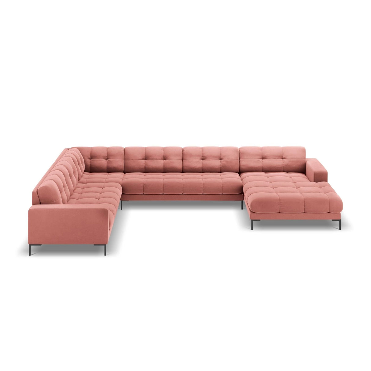 Bali 7-Sitzer Panorama Ecksofa, Linke Seite, aus Samt in Rosa (Bluvel 52), Beine aus Schwarzes Metall, 327x256x75 cm von Cosmopolitan Design – Bild 3