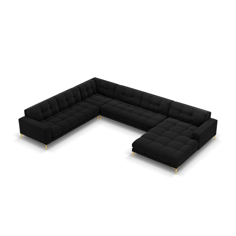 Bali 7-Sitzer Panorama Ecksofa, Linke Seite, aus Samt in Schwarz (Bluvel 19), Beine aus Goldmetall, 327x256x75 cm von Cosmopolitan Design – Bild 1