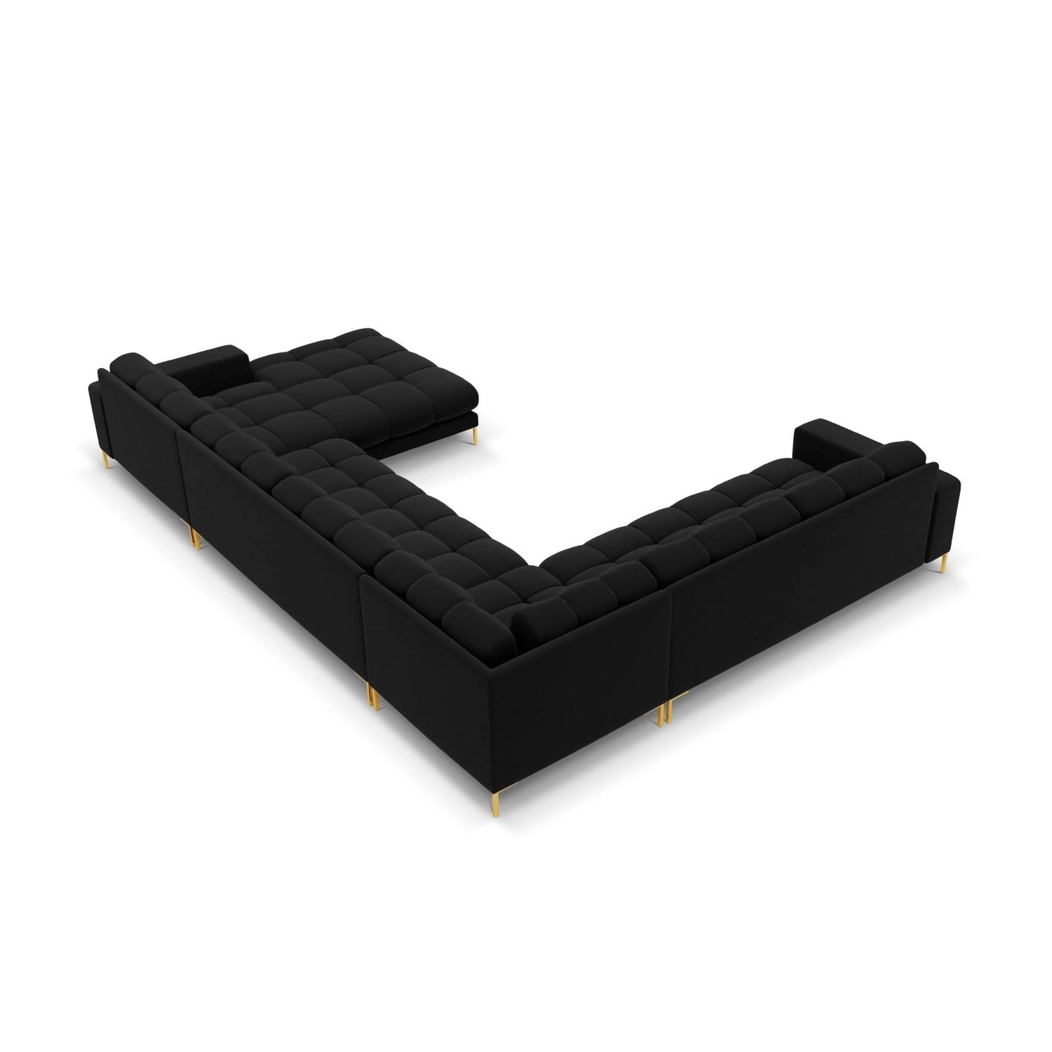 Bali 7-Sitzer Panorama Ecksofa, Linke Seite, aus Samt in Schwarz (Bluvel 19), Beine aus Goldmetall, 327x256x75 cm von Cosmopolitan Design – Bild 4