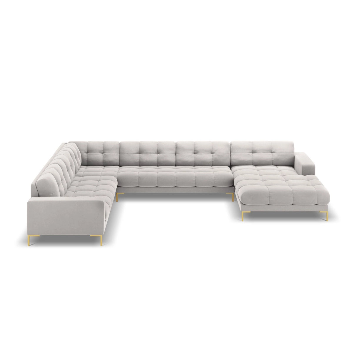 Bali 7-Sitzer Panorama Ecksofa, Linke Seite, aus Samt in Silber (Bluvel 03), Beine aus Goldmetall, 327x256x75 cm von Cosmopolitan Design – Bild 3