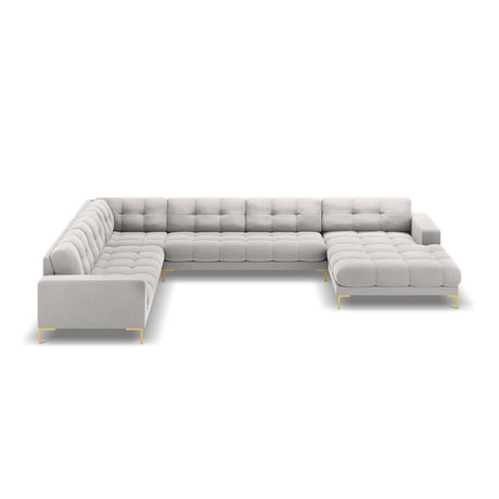 Bali 7-Sitzer Panorama Ecksofa, Linke Seite, aus Samt in Silber (Bluvel 03), Beine aus Goldmetall, 327x256x75 cm von Cosmopolitan Design – Bild 3