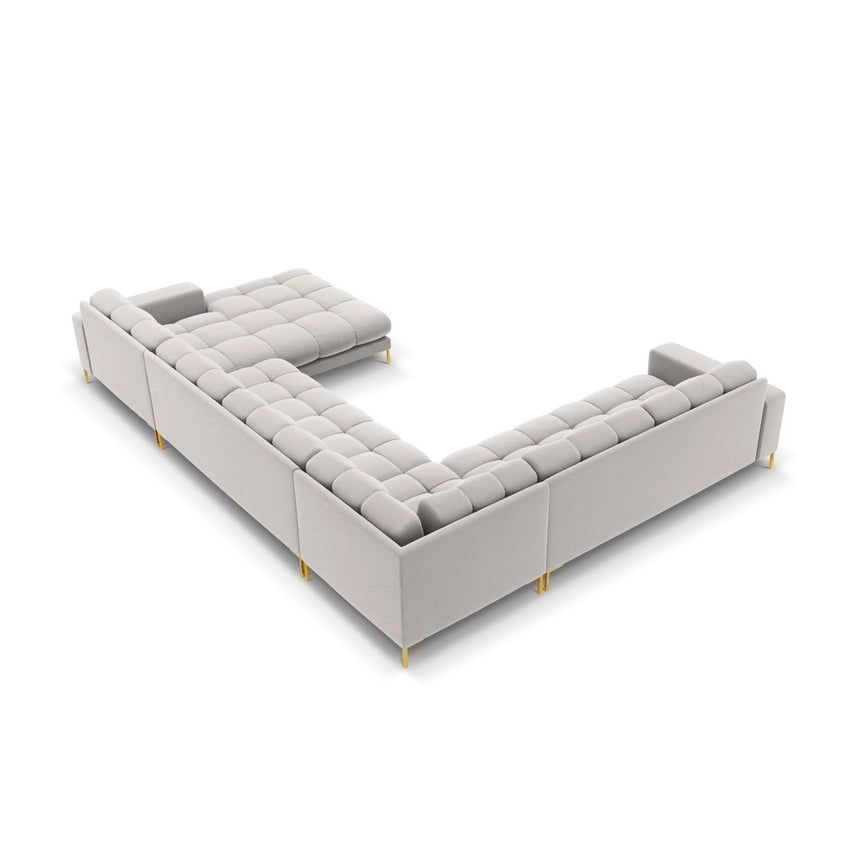 Bali 7-Sitzer Panorama Ecksofa, Linke Seite, aus Samt in Silber (Bluvel 03), Beine aus Goldmetall, 327x256x75 cm von Cosmopolitan Design – Bild 4