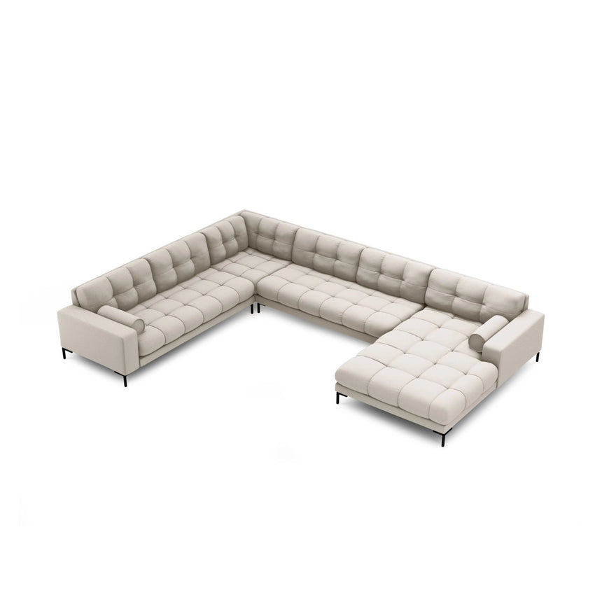 Bali 7-Sitzer Panorama Ecksofa, Linke Seite, aus Strukturierter Stoff in Beige (Neve 04), Beine aus Schwarzes Metall, 327x256x75 cm von Cosmopolitan Design – Bild 1