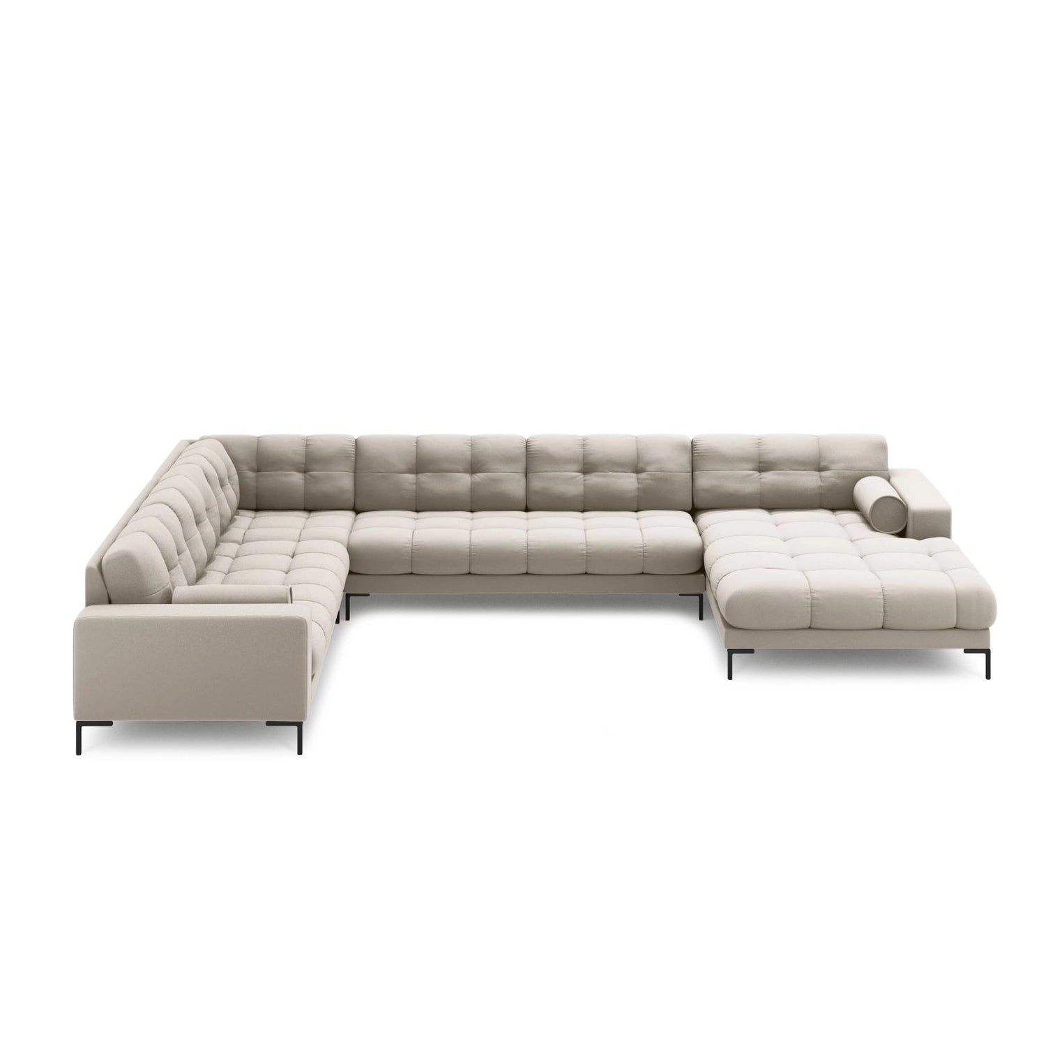Bali 7-Sitzer Panorama Ecksofa, Linke Seite, aus Strukturierter Stoff in Beige (Neve 04), Beine aus Schwarzes Metall, 327x256x75 cm von Cosmopolitan Design – Bild 3