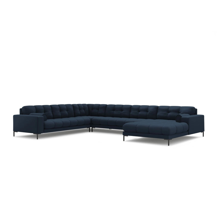 Bali 7-Sitzer Panorama Ecksofa, Linke Seite, aus Strukturierter Stoff in Blau (Neve 77), Beine aus Schwarzes Metall, 327x256x75 cm von Cosmopolitan Design – Bild 4