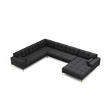 Bali 7-Sitzer Panorama Ecksofa, Linke Seite, aus Strukturierter Stoff in Dunkelgrau (Neve 97), Beine aus Goldmetall, 327x256x75 cm von Cosmopolitan Design – Bild 1