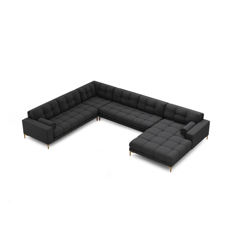 Bali 7-Sitzer Panorama Ecksofa, Linke Seite, aus Strukturierter Stoff in Dunkelgrau (Neve 97), Beine aus Goldmetall, 327x256x75 cm von Cosmopolitan Design – Bild 1