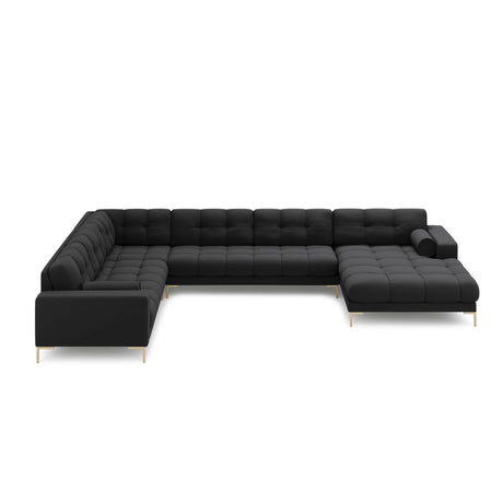 Bali 7-Sitzer Panorama Ecksofa, Linke Seite, aus Strukturierter Stoff in Dunkelgrau (Neve 97), Beine aus Goldmetall, 327x256x75 cm von Cosmopolitan Design – Bild 3