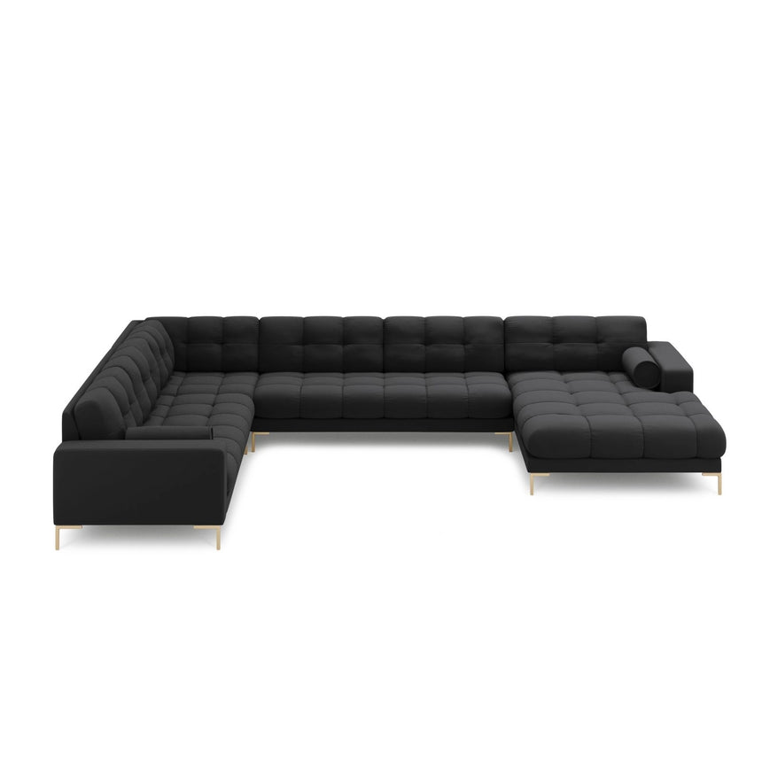Bali 7-Sitzer Panorama Ecksofa, Linke Seite, aus Strukturierter Stoff in Dunkelgrau (Neve 97), Beine aus Goldmetall, 327x256x75 cm von Cosmopolitan Design – Bild 3