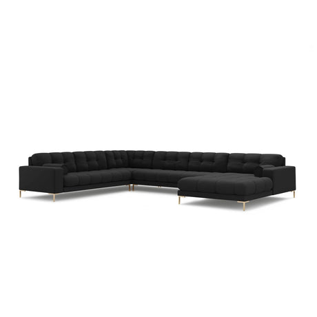 Bali 7-Sitzer Panorama Ecksofa, Linke Seite, aus Strukturierter Stoff in Dunkelgrau (Neve 97), Beine aus Goldmetall, 327x256x75 cm von Cosmopolitan Design – Bild 4