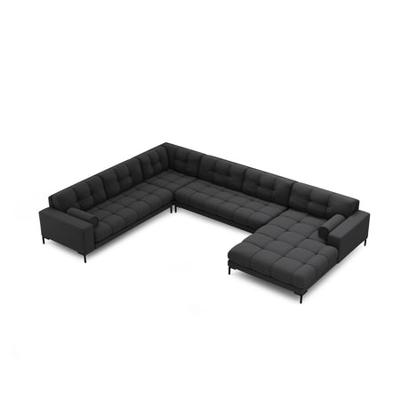 Bali 7-Sitzer Panorama Ecksofa, Linke Seite, aus Strukturierter Stoff in Dunkelgrau (Neve 97), Beine aus Schwarzes Metall, 327x256x75 cm von Cosmopolitan Design – Bild 1