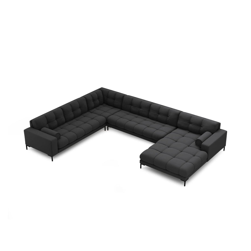 Bali 7-Sitzer Panorama Ecksofa, Linke Seite, aus Strukturierter Stoff in Dunkelgrau (Neve 97), Beine aus Schwarzes Metall, 327x256x75 cm von Cosmopolitan Design – Bild 1