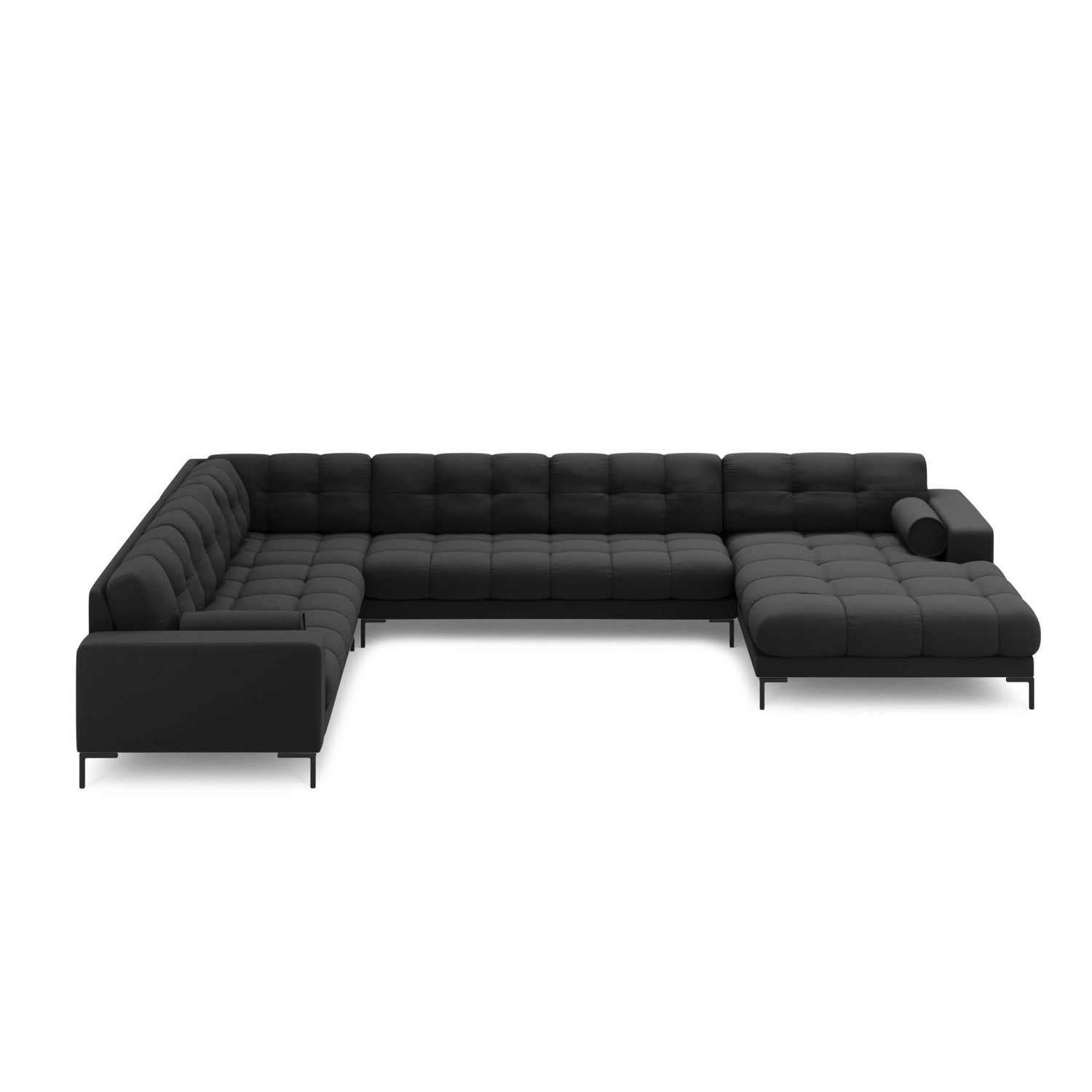 Bali 7-Sitzer Panorama Ecksofa, Linke Seite, aus Strukturierter Stoff in Dunkelgrau (Neve 97), Beine aus Schwarzes Metall, 327x256x75 cm von Cosmopolitan Design – Bild 3