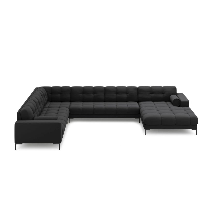 Bali 7-Sitzer Panorama Ecksofa, Linke Seite, aus Strukturierter Stoff in Dunkelgrau (Neve 97), Beine aus Schwarzes Metall, 327x256x75 cm von Cosmopolitan Design – Bild 3
