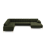 Bali 7-Sitzer Panorama Ecksofa, Linke Seite, aus Strukturierter Stoff in Grün (Neve 39), Beine aus Goldmetall, 327x256x75 cm von Cosmopolitan Design – Bild 3