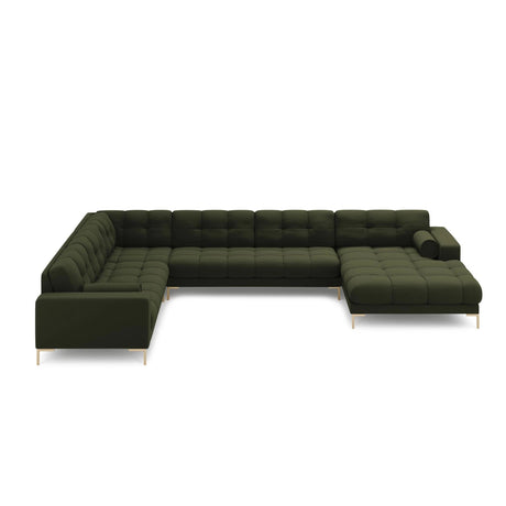 Bali 7-Sitzer Panorama Ecksofa, Linke Seite, aus Strukturierter Stoff in Grün (Neve 39), Beine aus Goldmetall, 327x256x75 cm von Cosmopolitan Design – Bild 3