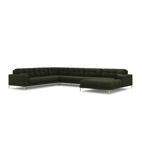 Bali 7-Sitzer Panorama Ecksofa, Linke Seite, aus Strukturierter Stoff in Grün (Neve 39), Beine aus Goldmetall, 327x256x75 cm von Cosmopolitan Design – Bild 4