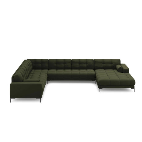 Bali 7-Sitzer Panorama Ecksofa, Linke Seite, aus Strukturierter Stoff in Grün (Neve 39), Beine aus Schwarzes Metall, 327x256x75 cm von Cosmopolitan Design – Bild 3