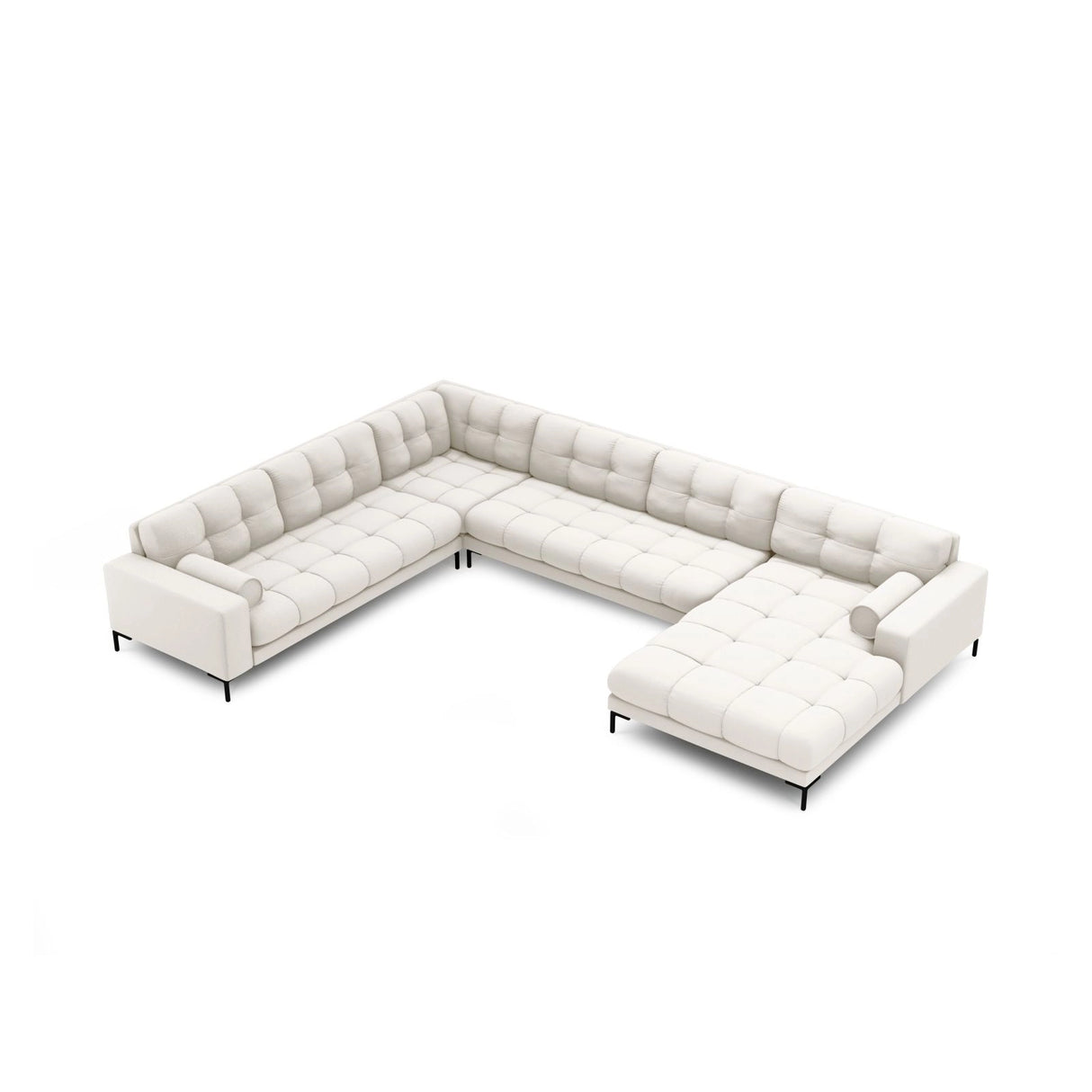 Bali 7-Sitzer Panorama Ecksofa, Linke Seite, aus Strukturierter Stoff in Hellbeige (Neve 02), Beine aus Schwarzes Metall, 327x256x75 cm von Cosmopolitan Design – Bild 1
