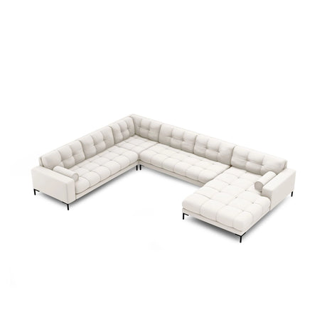 Bali 7-Sitzer Panorama Ecksofa, Linke Seite, aus Strukturierter Stoff in Hellbeige (Neve 02), Beine aus Schwarzes Metall, 327x256x75 cm von Cosmopolitan Design – Bild 1
