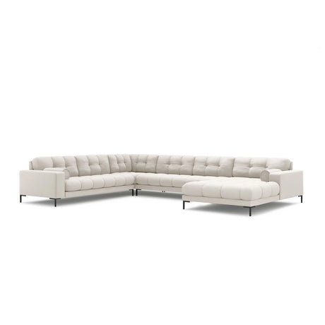 Bali 7-Sitzer Panorama Ecksofa, Linke Seite, aus Strukturierter Stoff in Hellbeige (Neve 02), Beine aus Schwarzes Metall, 327x256x75 cm von Cosmopolitan Design – Bild 4