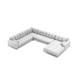 Bali 7-Sitzer Panorama Ecksofa, Linke Seite, aus Strukturierter Stoff in Hellgrau (Neve 80), Beine aus Goldmetall, 327x256x75 cm von Cosmopolitan Design – Bild 1