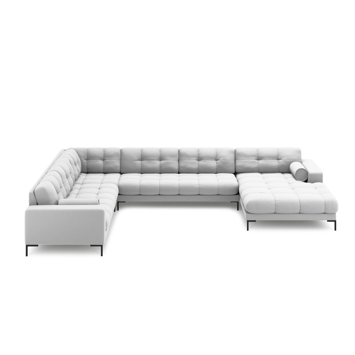 Bali 7-Sitzer Panorama Ecksofa, Linke Seite, aus Strukturierter Stoff in Hellgrau (Neve 80), Beine aus Schwarzes Metall, 327x256x75 cm von Cosmopolitan Design – Bild 3