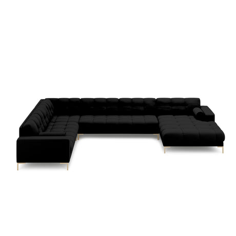 Bali 7-Sitzer Panorama Ecksofa, Linke Seite, aus Strukturierter Stoff in Schwarz (Neve 100), Beine aus Goldmetall, 327x256x75 cm von Cosmopolitan Design – Bild 3