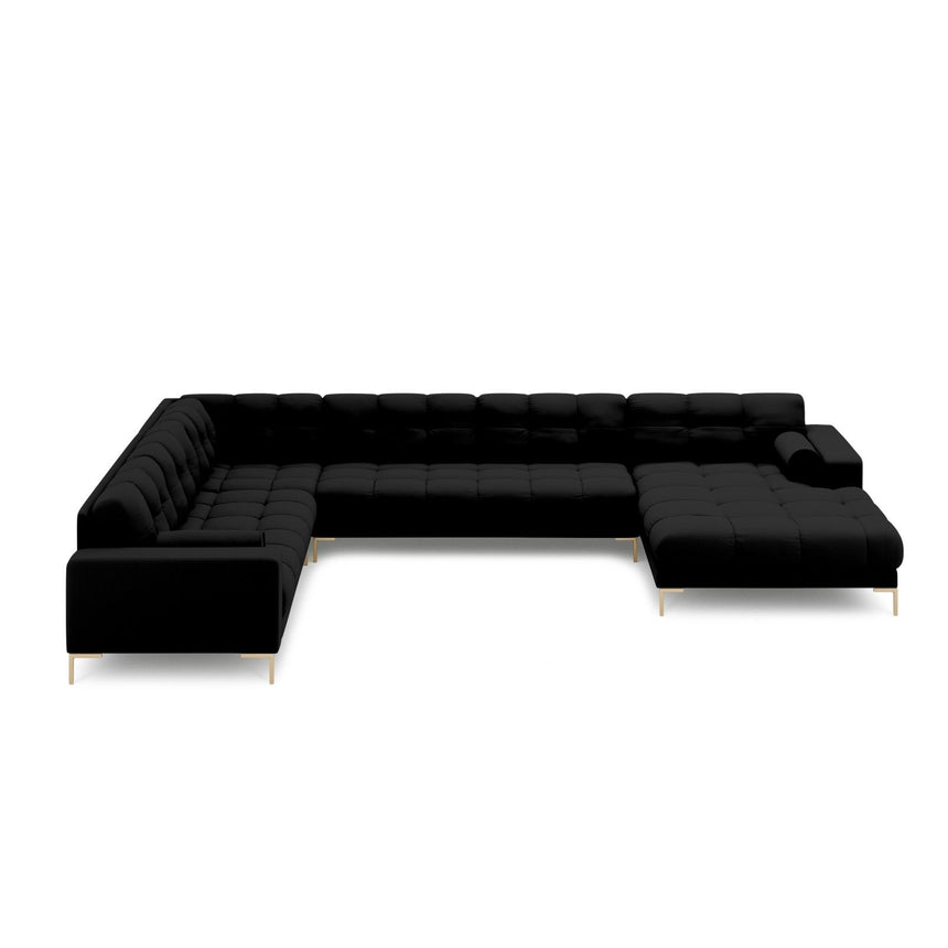 Bali 7-Sitzer Panorama Ecksofa, Linke Seite, aus Strukturierter Stoff in Schwarz (Neve 100), Beine aus Goldmetall, 327x256x75 cm von Cosmopolitan Design – Bild 3