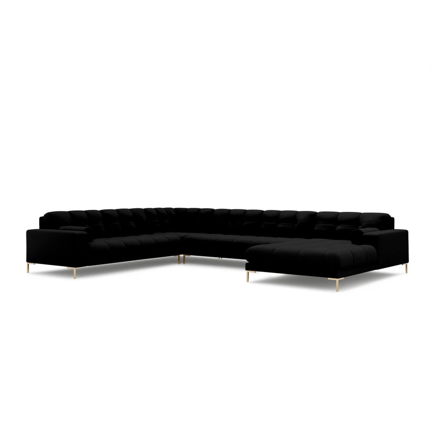Bali 7-Sitzer Panorama Ecksofa, Linke Seite, aus Strukturierter Stoff in Schwarz (Neve 100), Beine aus Goldmetall, 327x256x75 cm von Cosmopolitan Design – Bild 4