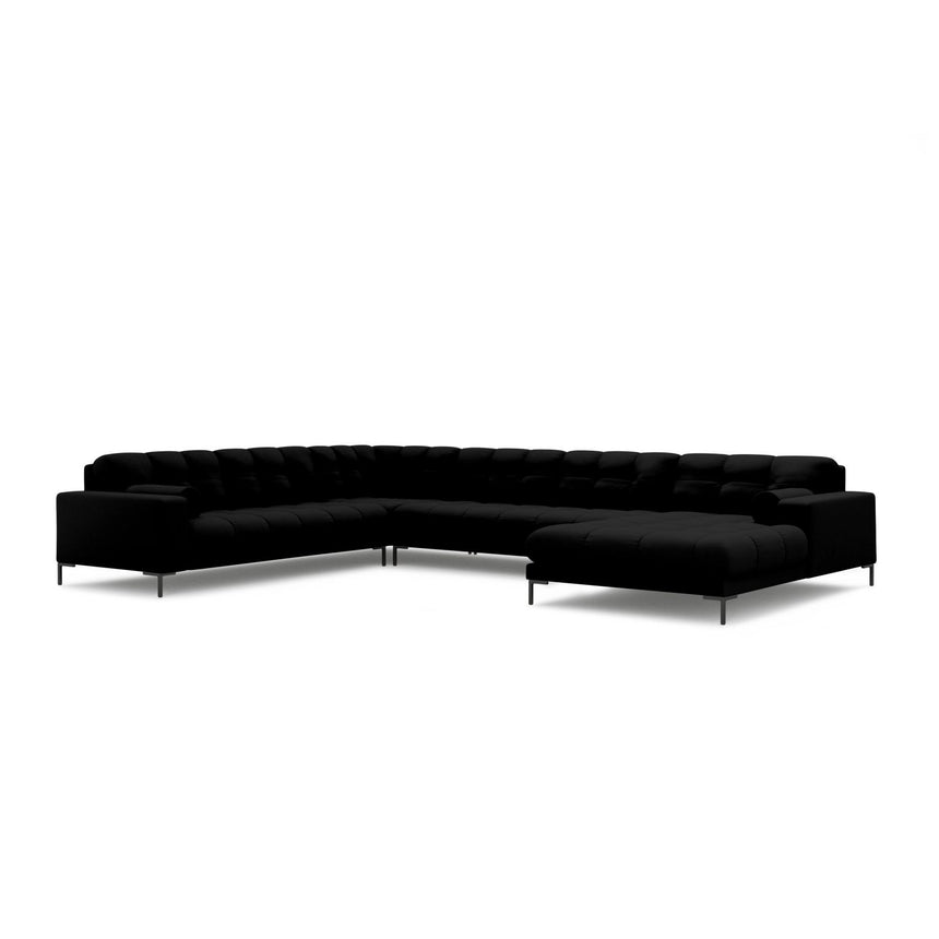 Bali 7-Sitzer Panorama Ecksofa, Linke Seite, aus Strukturierter Stoff in Schwarz (Neve 100), Beine aus Schwarzes Metall, 327x256x75 cm von Cosmopolitan Design – Bild 4