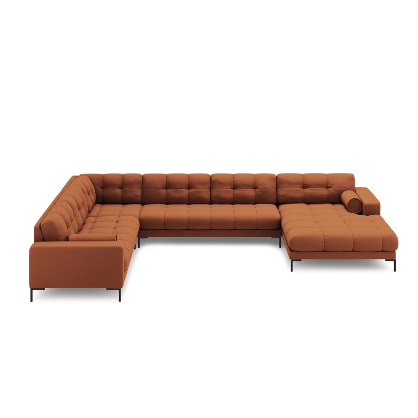 Bali 7-Sitzer Panorama Ecksofa, Linke Seite, aus Strukturierter Stoff in Ziegelstein (Neve 52), Beine aus Schwarzes Metall, 327x256x75 cm von Cosmopolitan Design – Bild 3