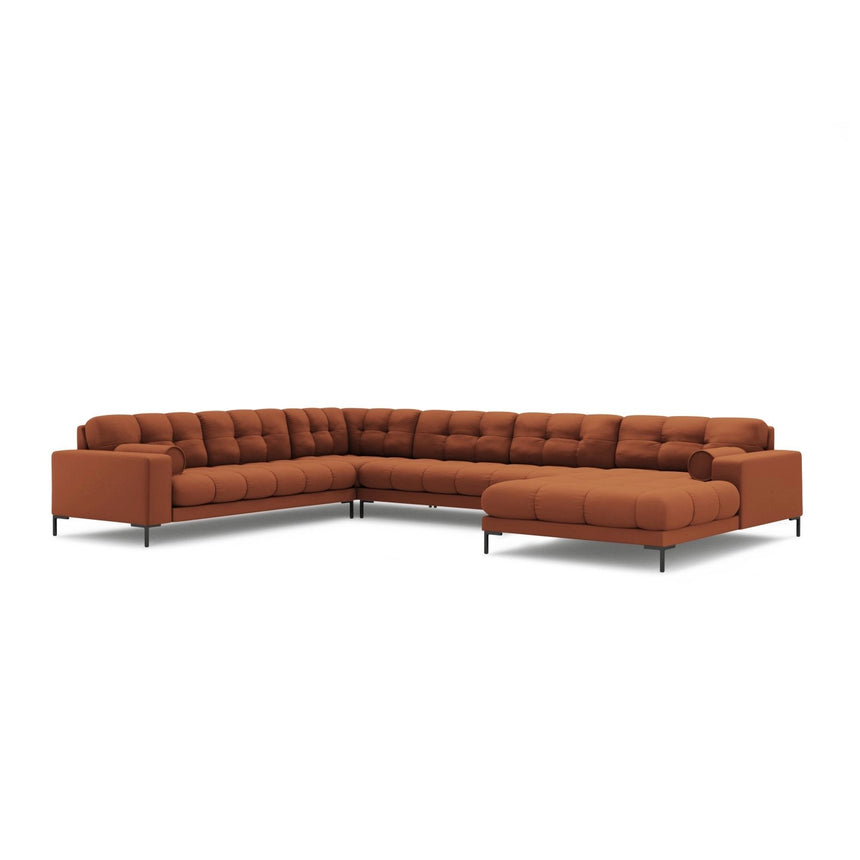Bali 7-Sitzer Panorama Ecksofa, Linke Seite, aus Strukturierter Stoff in Ziegelstein (Neve 52), Beine aus Schwarzes Metall, 327x256x75 cm von Cosmopolitan Design – Bild 4