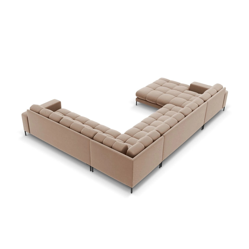 Bali 7-Sitzer Panorama Ecksofa, Rechte Seite, aus Samt in Beige (Bluvel 28), Beine aus Schwarzes Metall, 327x256x75 cm von Cosmopolitan Design – Bild 4