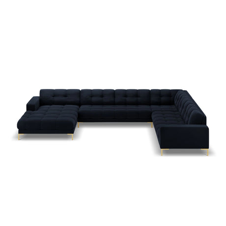 Bali 7-Sitzer Panorama Ecksofa, Rechte Seite, aus Samt in Dunkelblau (Bluvel 89), Beine aus Goldmetall, 327x256x75 cm von Cosmopolitan Design – Bild 3