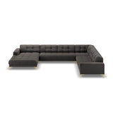 Bali 7-Sitzer Panorama Ecksofa, Rechte Seite, aus Samt in Dunkelgrau (Bluvel 18), Beine aus Goldmetall, 327x256x75 cm von Cosmopolitan Design – Bild 3