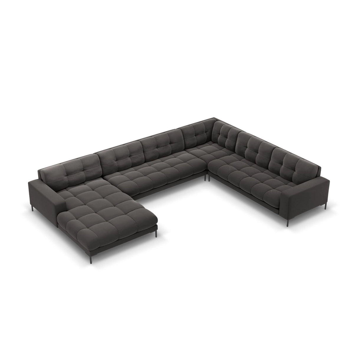 Bali 7-Sitzer Panorama Ecksofa, Rechte Seite, aus Samt in Dunkelgrau (Bluvel 18), Beine aus Schwarzes Metall, 327x256x75 cm von Cosmopolitan Design – Bild 1