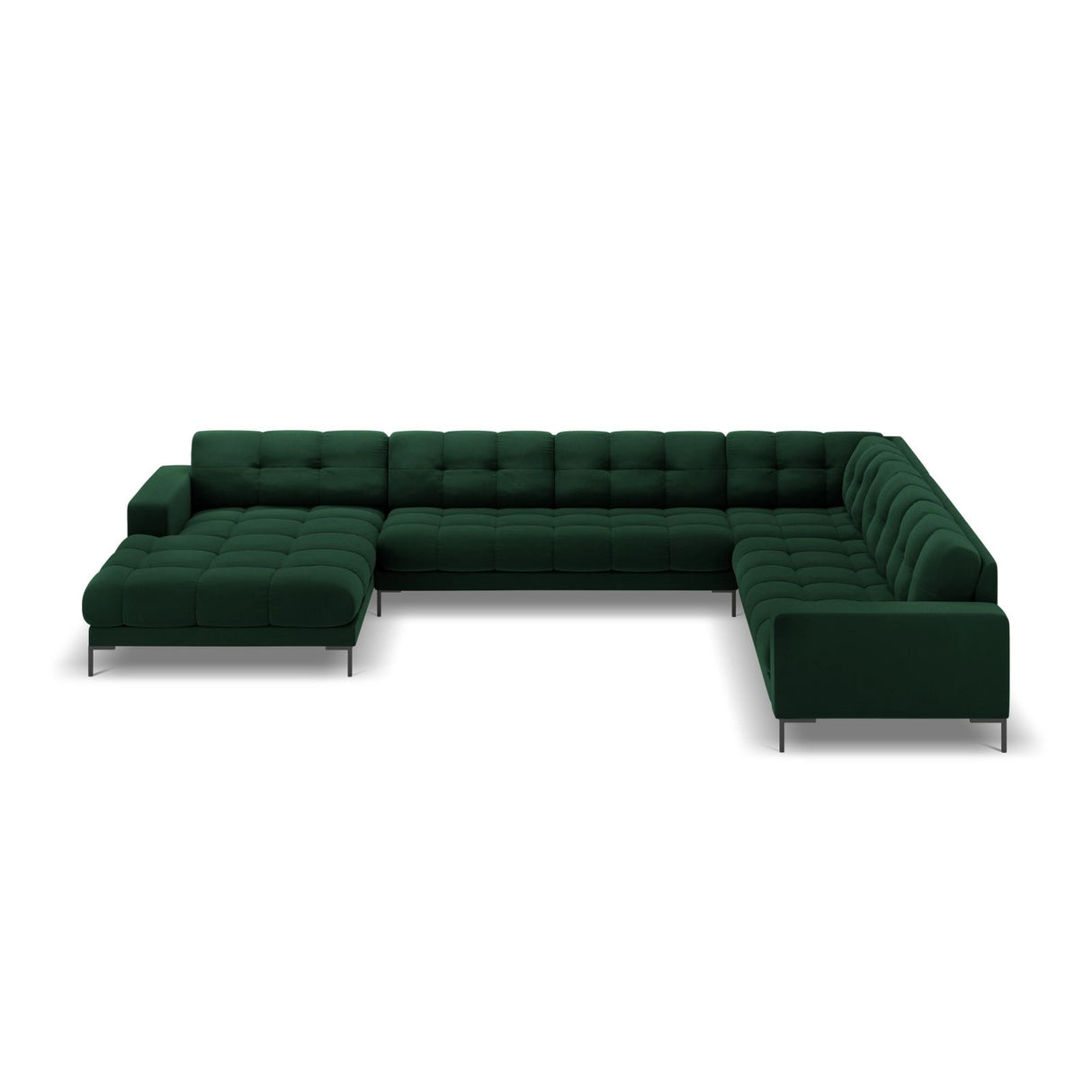 Bali 7-Sitzer Panorama Ecksofa, Rechte Seite, aus Samt in Flaschengrün (Bluvel 78), Beine aus Schwarzes Metall, 327x256x75 cm von Cosmopolitan Design – Bild 3