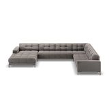 Bali 7-Sitzer Panorama Ecksofa, Rechte Seite, aus Samt in Hellgrau (Bluvel 13), Beine aus Schwarzes Metall, 327x256x75 cm von Cosmopolitan Design – Bild 3