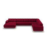 Bali 7-Sitzer Panorama Ecksofa, Rechte Seite, aus Samt in Rot (Bluvel 59), Beine aus Goldmetall, 327x256x75 cm von Cosmopolitan Design – Bild 3