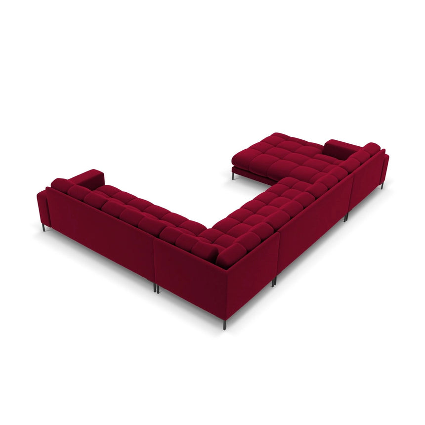Bali 7-Sitzer Panorama Ecksofa, Rechte Seite, aus Samt in Rot (Bluvel 59), Beine aus Schwarzes Metall, 327x256x75 cm von Cosmopolitan Design – Bild 4