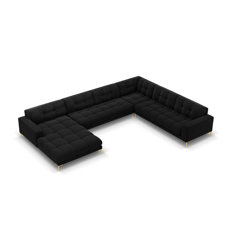 Bali 7-Sitzer Panorama Ecksofa, Rechte Seite, aus Samt in Schwarz (Bluvel 19), Beine aus Goldmetall, 327x256x75 cm von Cosmopolitan Design – Bild 1