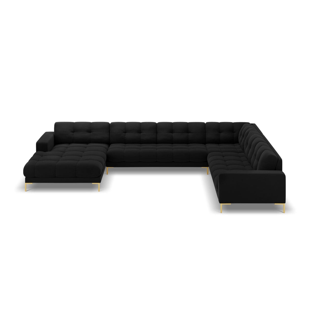 Bali 7-Sitzer Panorama Ecksofa, Rechte Seite, aus Samt in Schwarz (Bluvel 19), Beine aus Goldmetall, 327x256x75 cm von Cosmopolitan Design – Bild 3