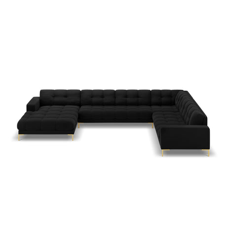 Bali 7-Sitzer Panorama Ecksofa, Rechte Seite, aus Samt in Schwarz (Bluvel 19), Beine aus Goldmetall, 327x256x75 cm von Cosmopolitan Design – Bild 3