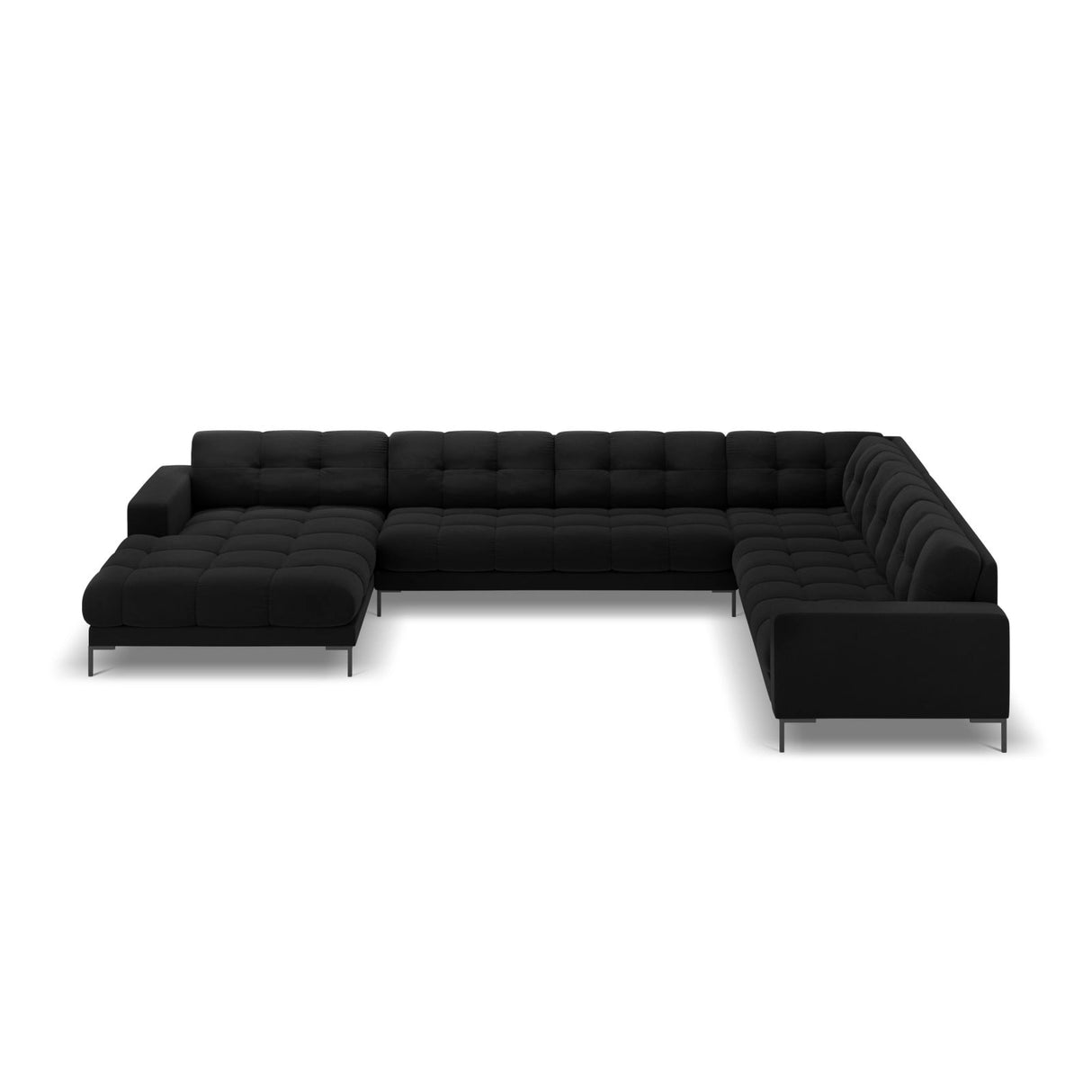 Bali 7-Sitzer Panorama Ecksofa, Rechte Seite, aus Samt in Schwarz (Bluvel 19), Beine aus Schwarzes Metall, 327x256x75 cm von Cosmopolitan Design – Bild 3