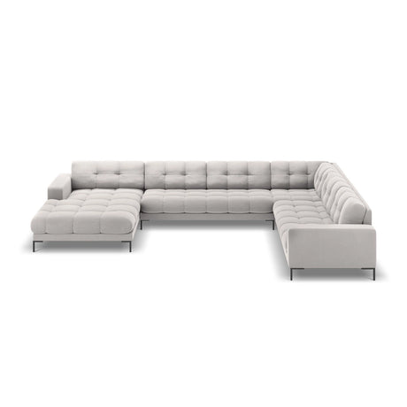 Bali 7-Sitzer Panorama Ecksofa, Rechte Seite, aus Samt in Silber (Bluvel 03), Beine aus Schwarzes Metall, 327x256x75 cm von Cosmopolitan Design – Bild 3