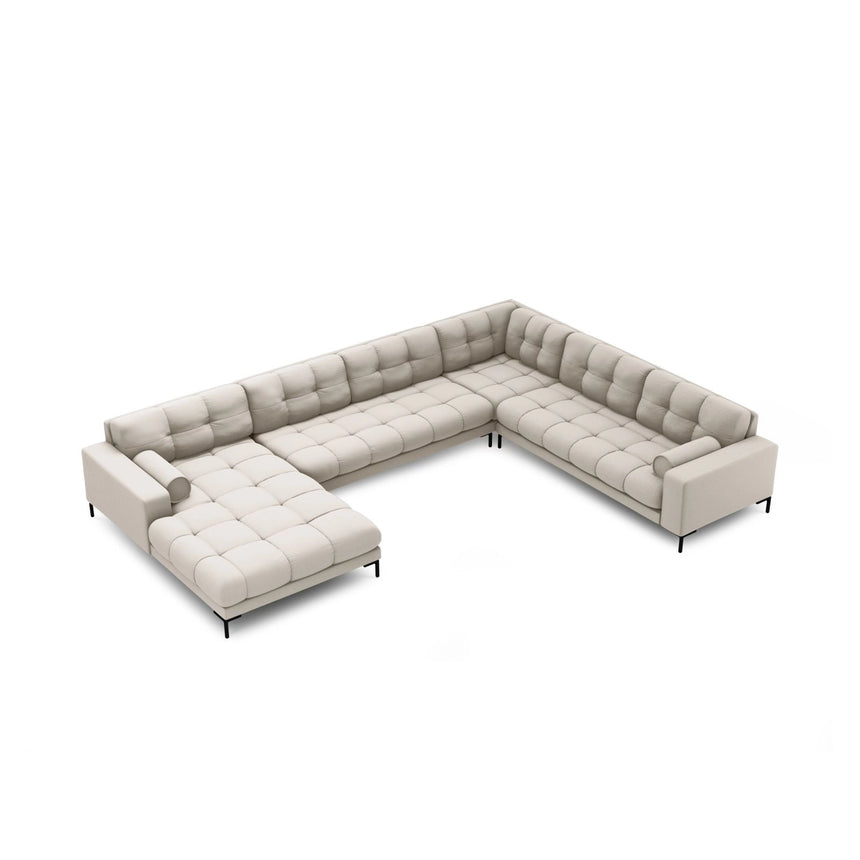 Bali 7-Sitzer Panorama Ecksofa, Rechte Seite, aus Strukturierter Stoff in Beige (Neve 04), Beine aus Schwarzes Metall, 327x256x75 cm von Cosmopolitan Design – Bild 1