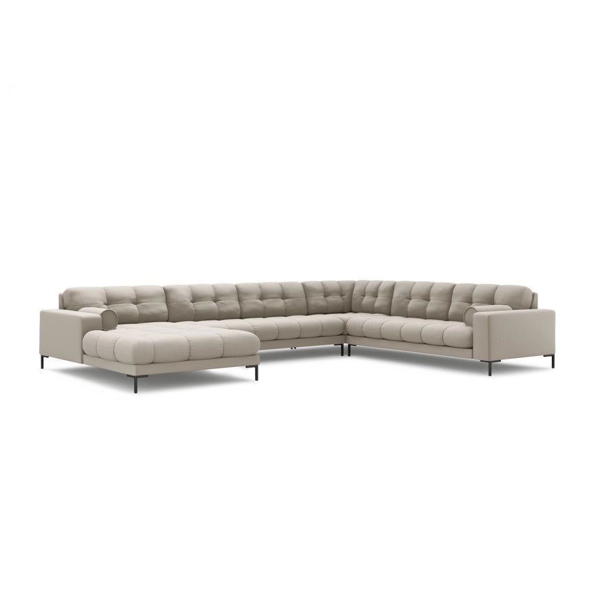 Bali 7-Sitzer Panorama Ecksofa, Rechte Seite, aus Strukturierter Stoff in Beige (Neve 04), Beine aus Schwarzes Metall, 327x256x75 cm von Cosmopolitan Design – Bild 4
