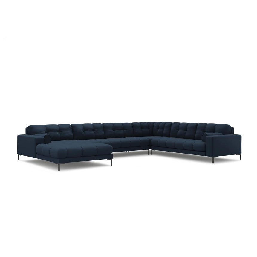 Bali 7-Sitzer Panorama Ecksofa, Rechte Seite, aus Strukturierter Stoff in Blau (Neve 77), Beine aus Schwarzes Metall, 327x256x75 cm von Cosmopolitan Design – Bild 4